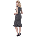 Belle Poque Retro Vintage Polka Dots Pattern Cap Sleeve Square Neck Hips-Wrapped Wiggle Bodycon Robe sirène BP000376-1